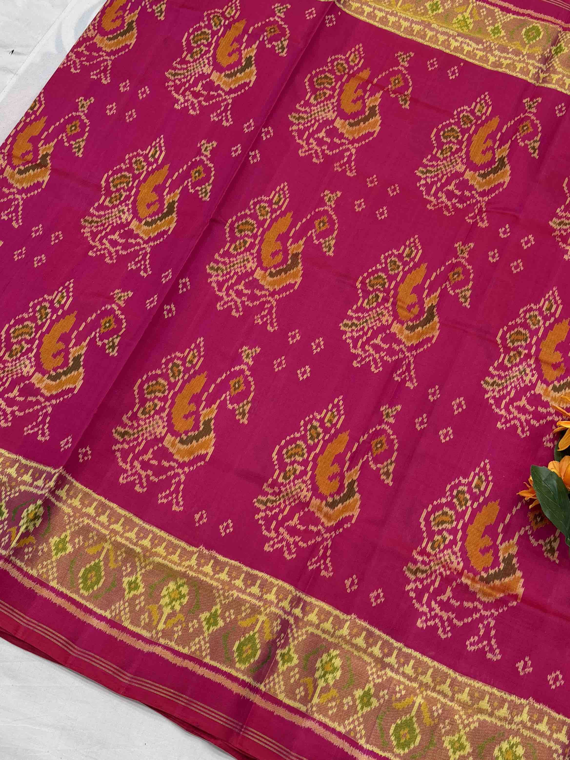 Pink peacock design Rajkot Patola Saree