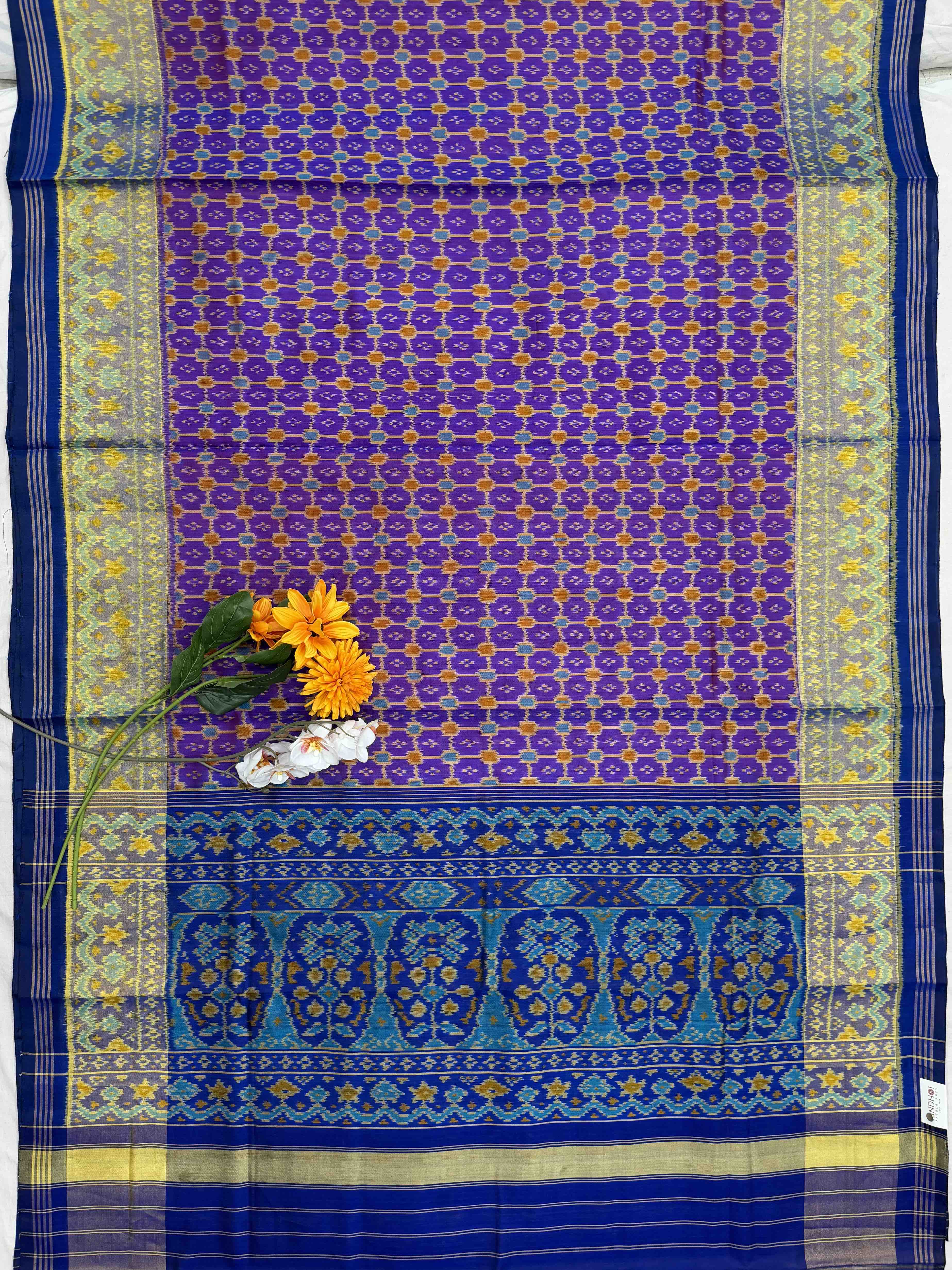 Blue & Purple Fancy Chex Tissue Border Patola Saree