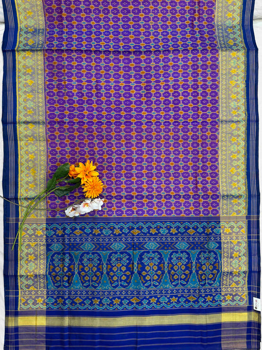 Blue & Purple Fancy Chex Tissue Border Patola Saree