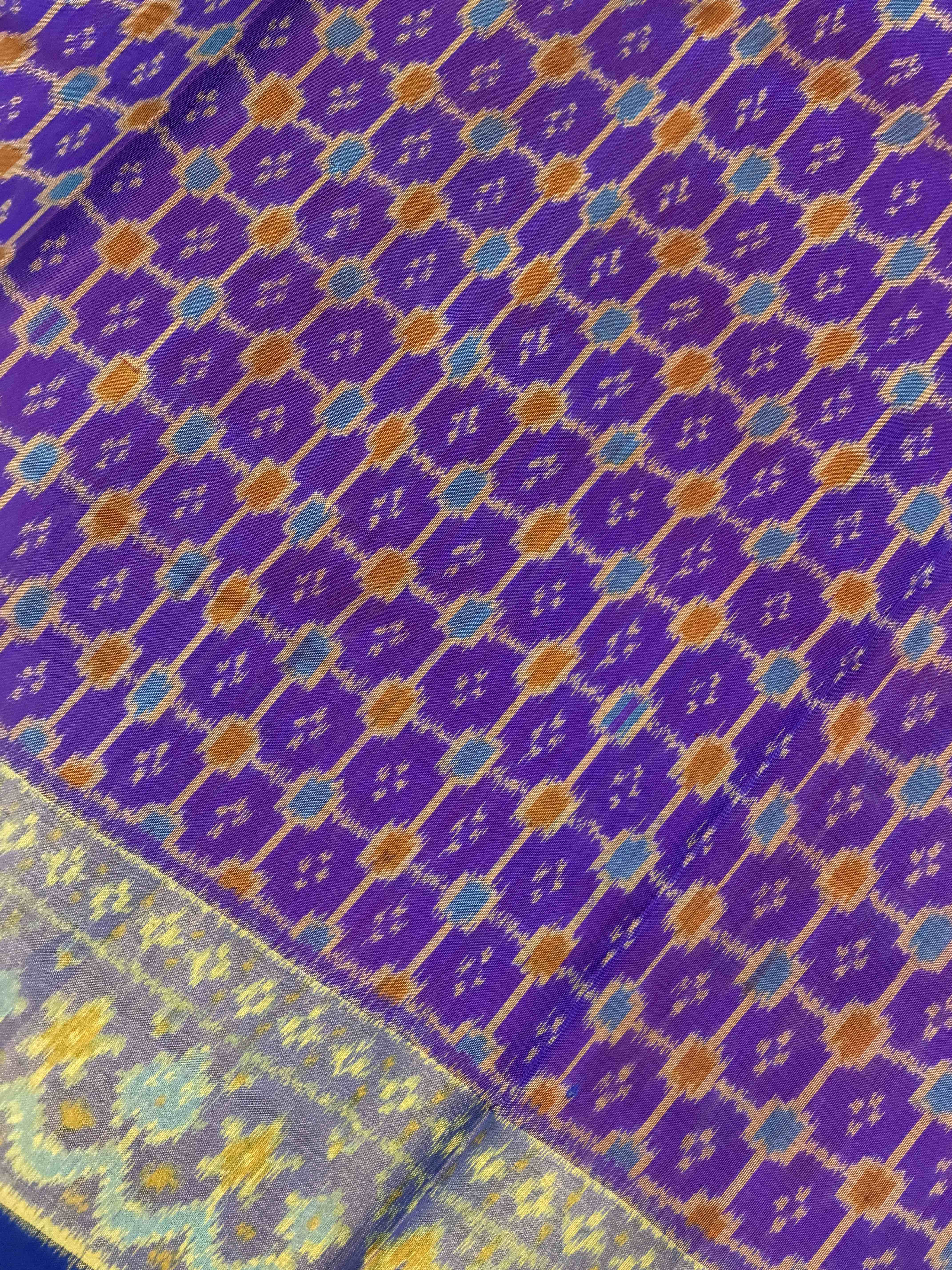 Blue & Purple Fancy Chex Tissue Border Patola Saree