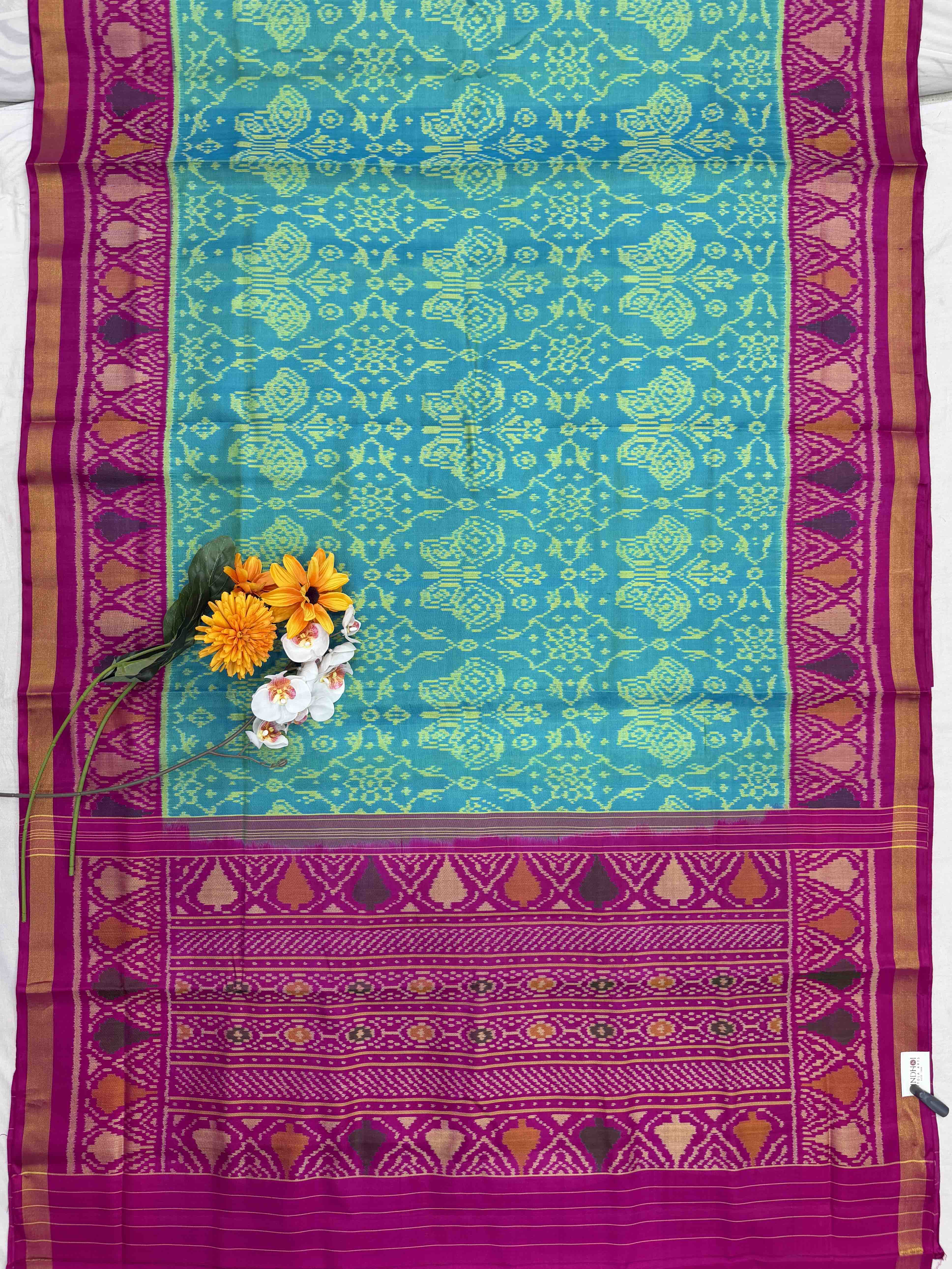 Pink & Cyan chhabdi butterfly Rajkot Patola Saree