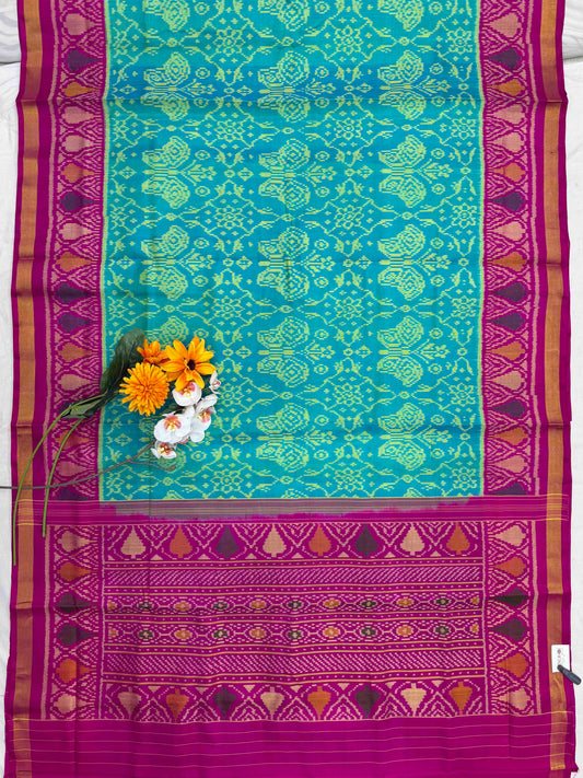 Pink & Cyan chhabdi butterfly Rajkot Patola Saree