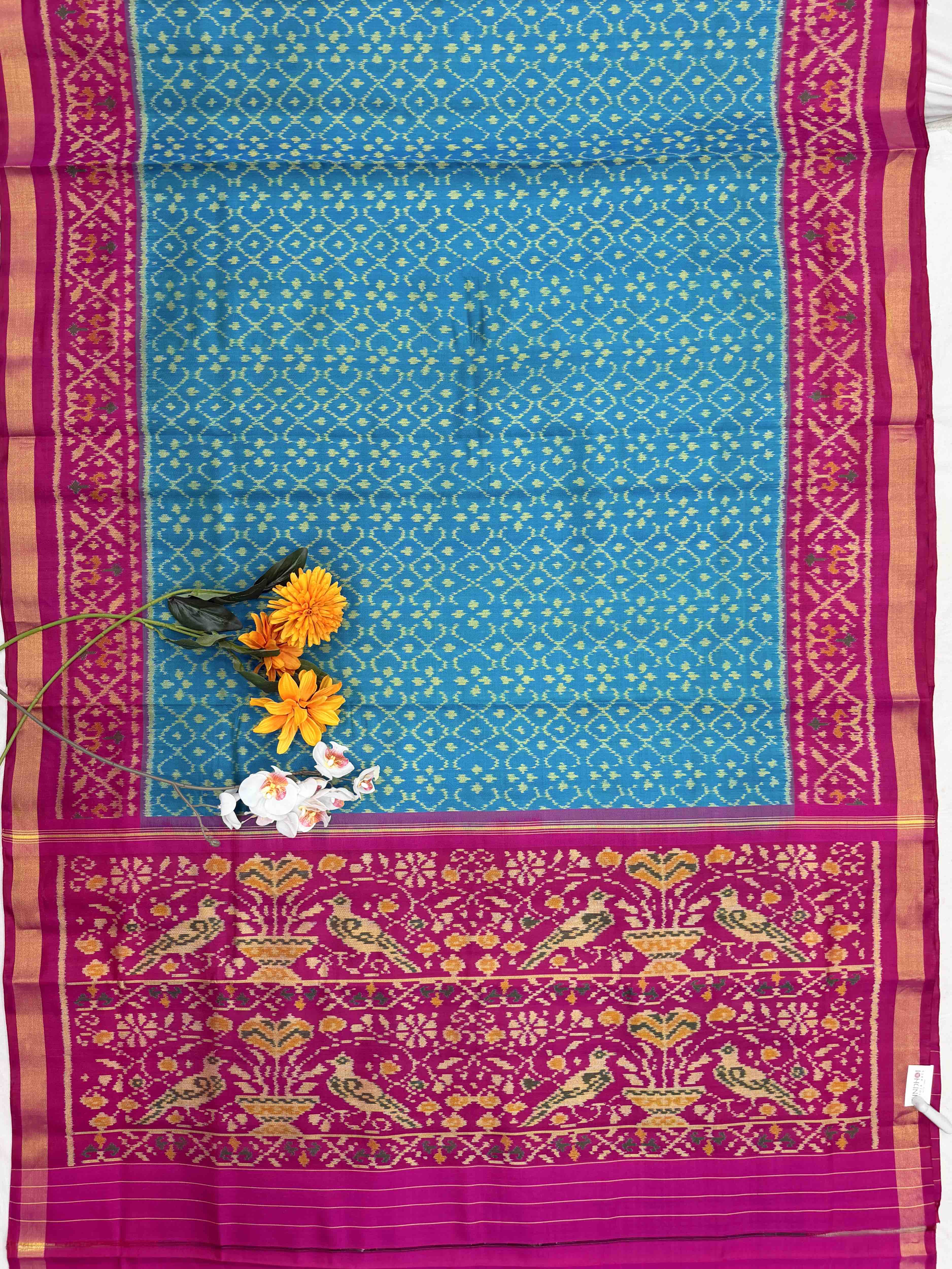 Pink & Cyan Designer Patola Saree