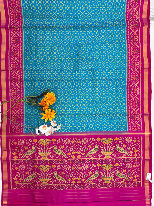 Pink & Cyan Designer Patola Saree