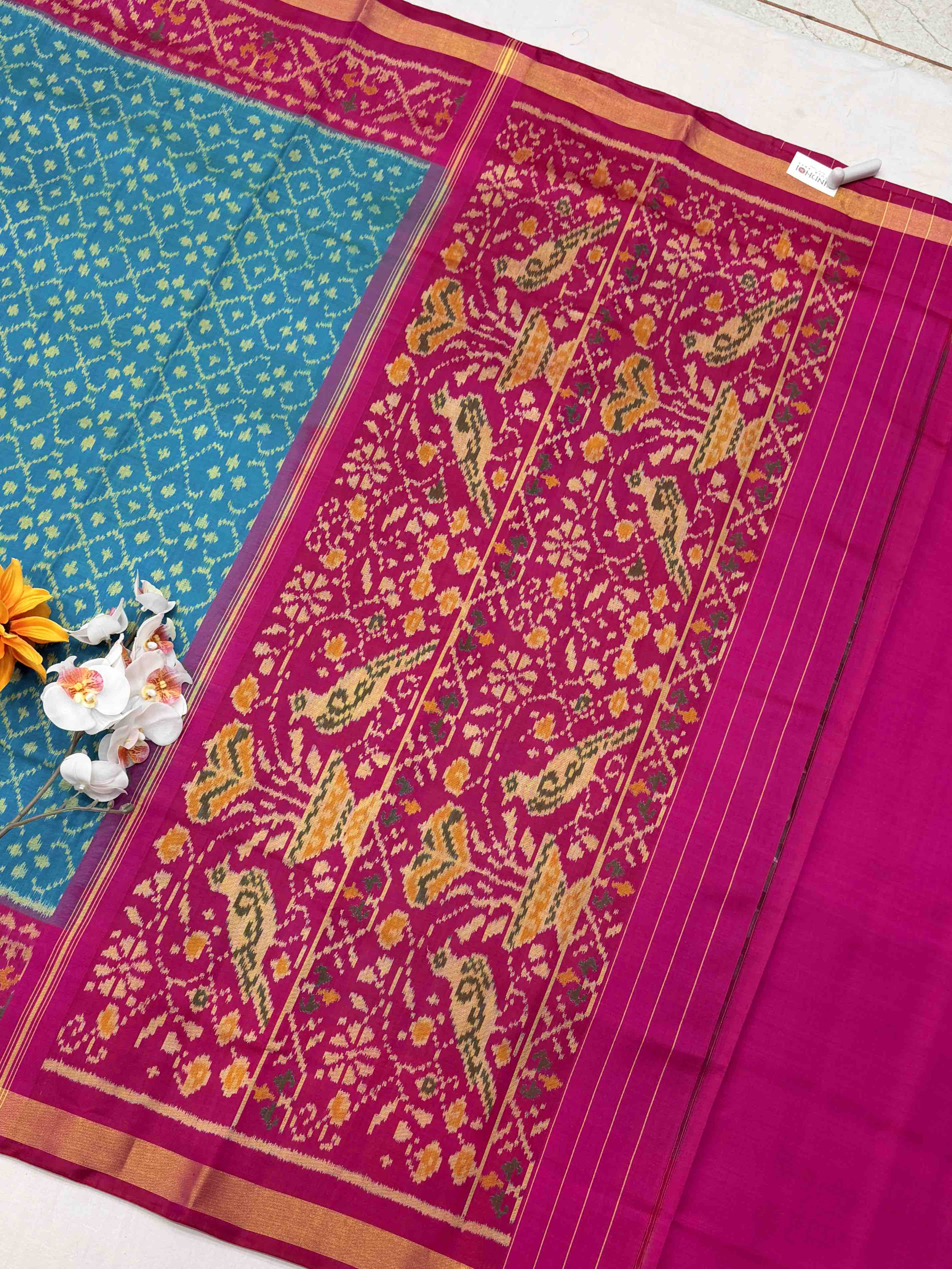 Pink & Cyan Designer Patola Saree