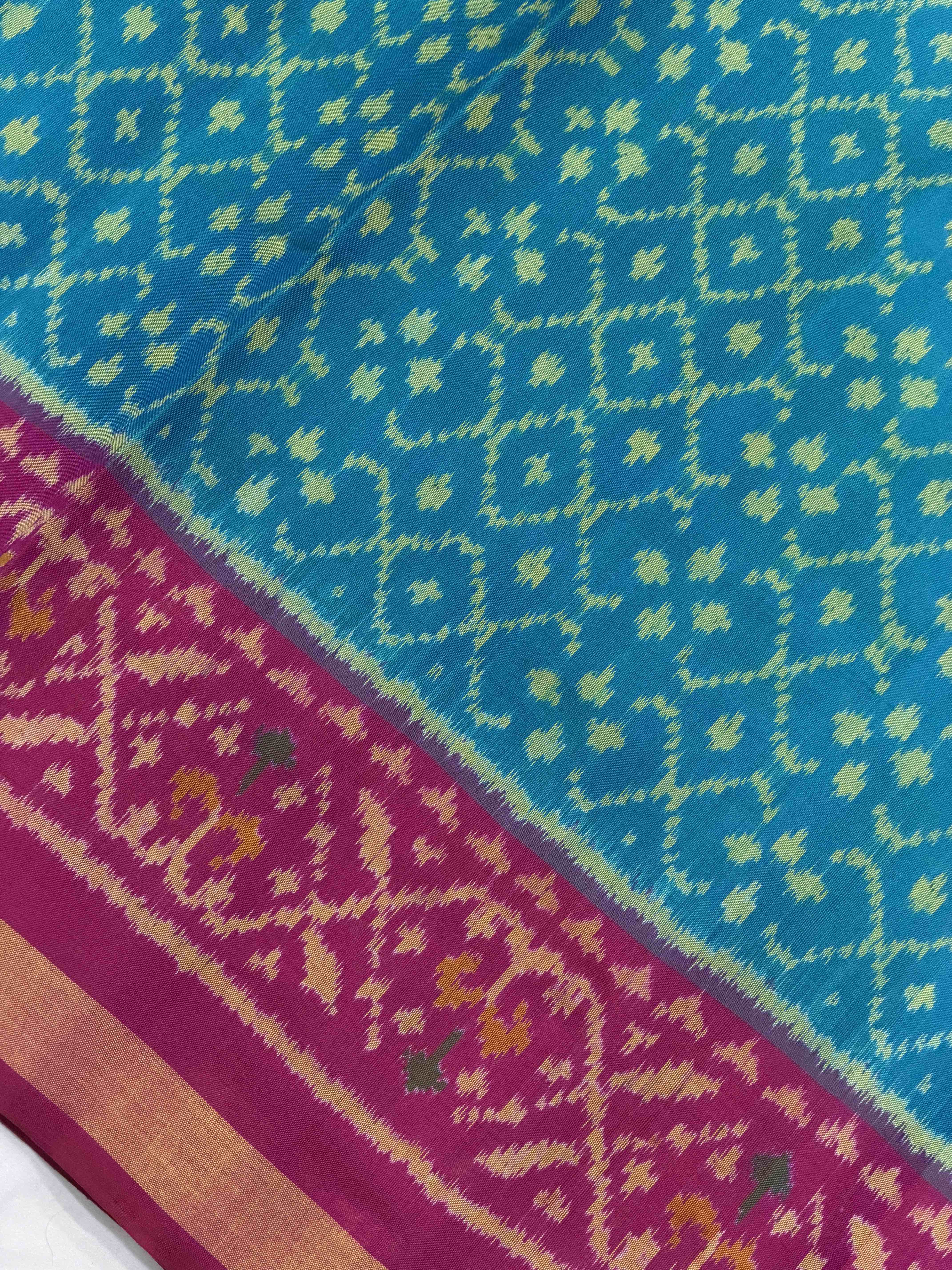 Pink & Cyan Designer Patola Saree