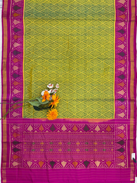 Pink & Parrot yellow shaded Patola Saree