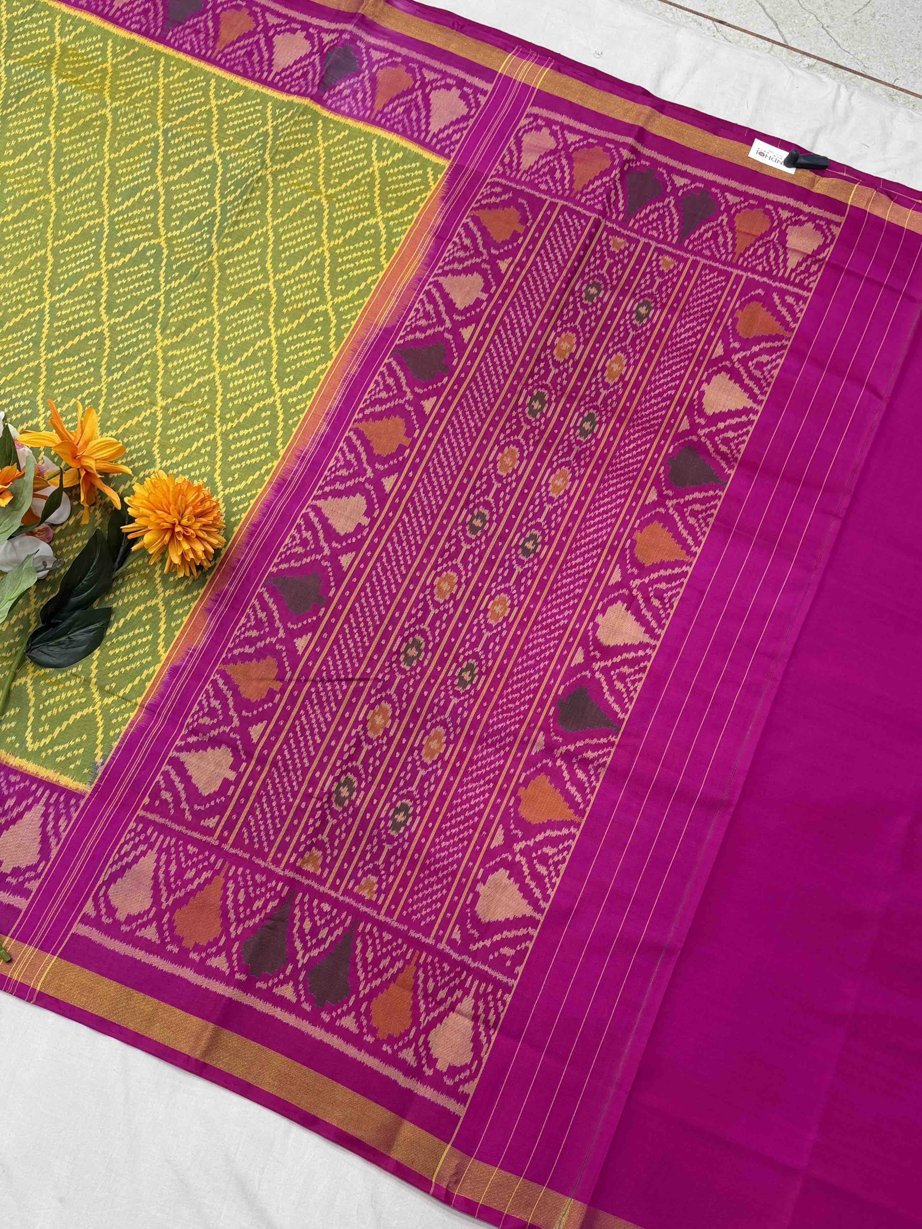 Pink & Parrot yellow shaded Patola Saree