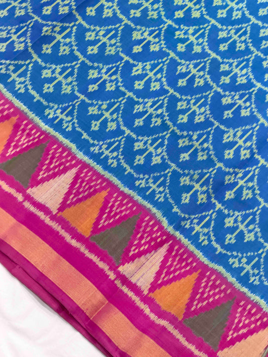 Pink & Peacok blue palm leaf Patola Saree