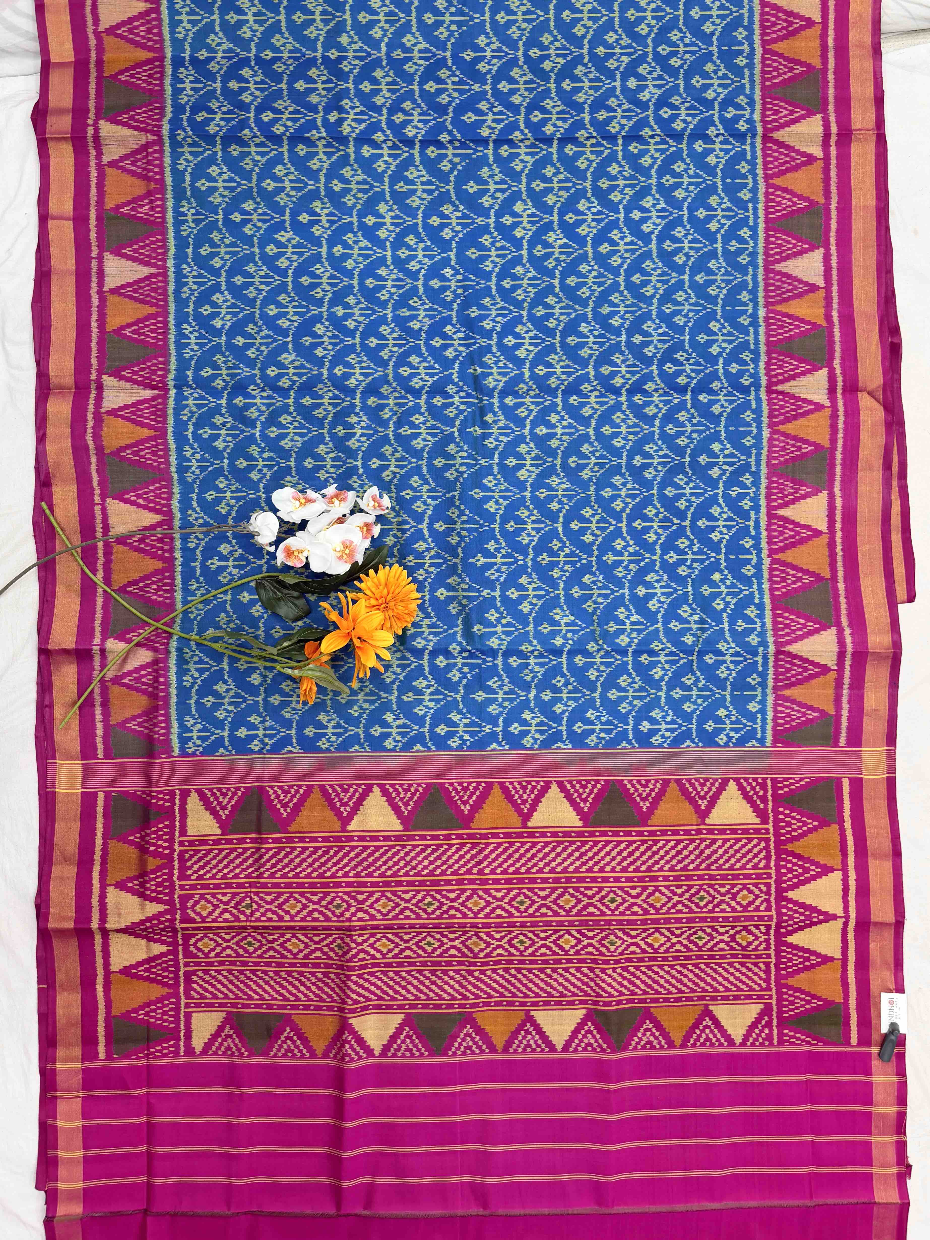 Pink & Peacok blue palm leaf Patola Saree