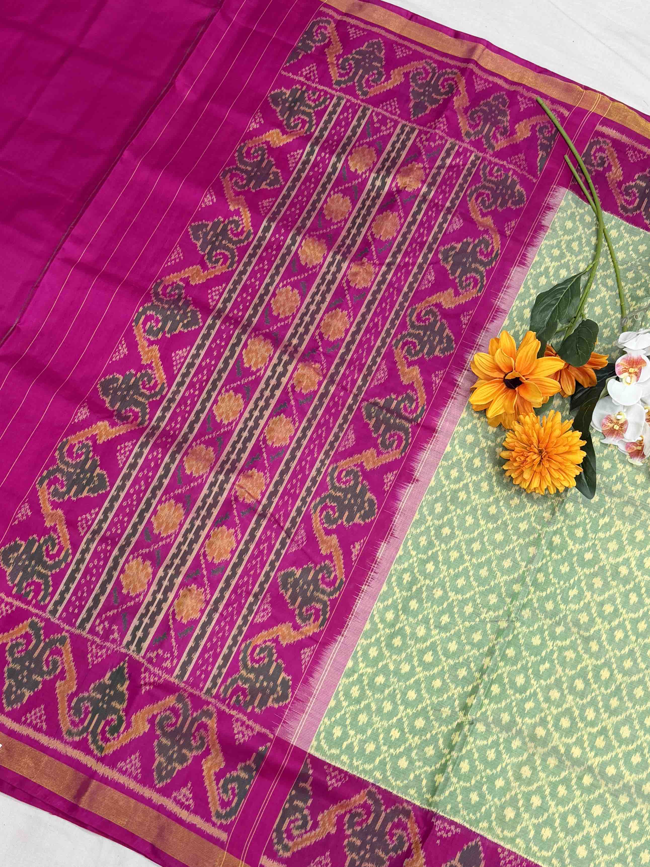 Pink & light Green Rajkot Patola Saree