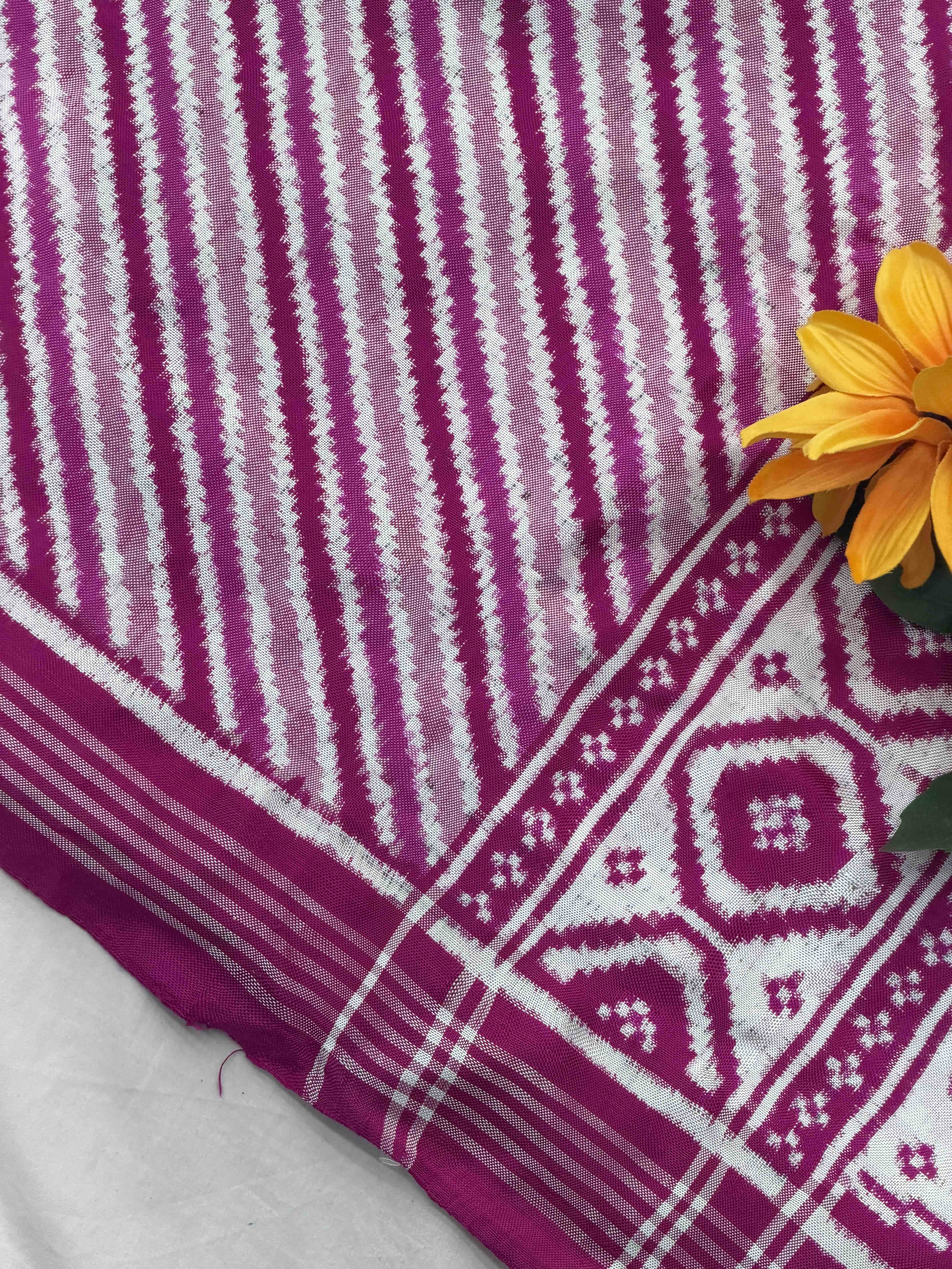 Tri colours of pink Laheriya Double Ikat Patan Patola Saree