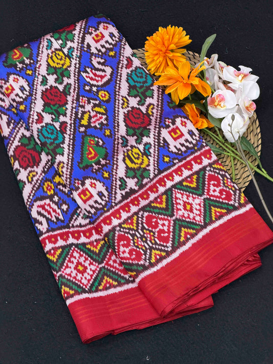 Narikunj with rose petals multicolour twill Patola Saree