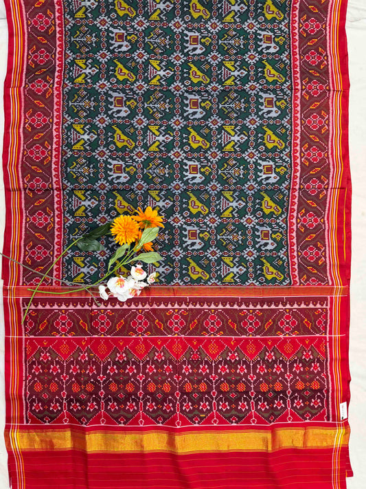 Maroon & dark green Sankli Narikunj Patola Saree