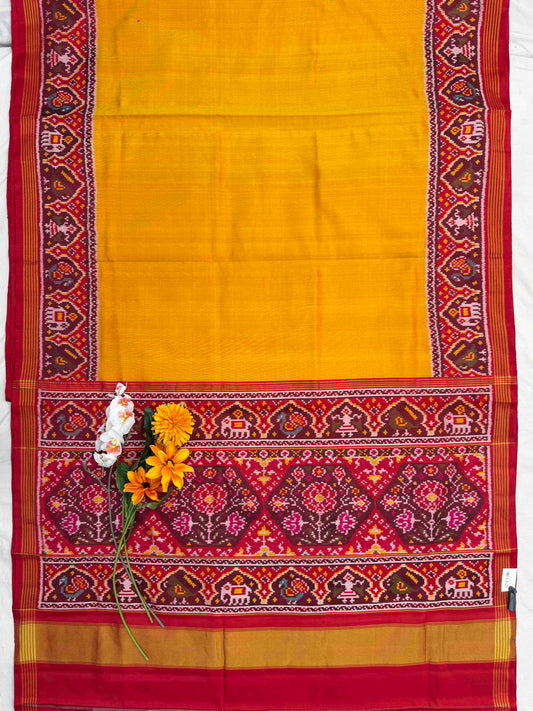 Red & mustered Plain Gala Border Patola with Navaratn design blouse