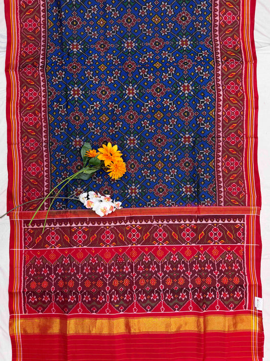 Red & deep blue Navaratan single ikat patan Patola