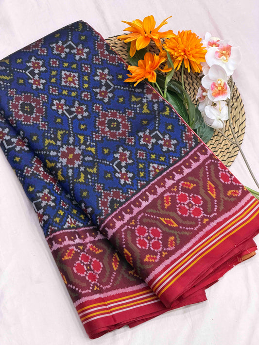 Maroon & Blue navaratan single ikat Patan Patola
