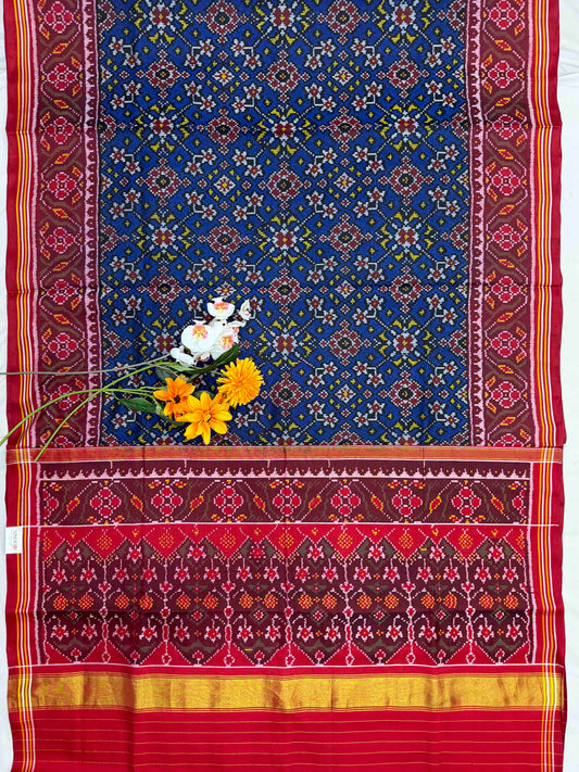Maroon & Blue navaratan single ikat Patan Patola