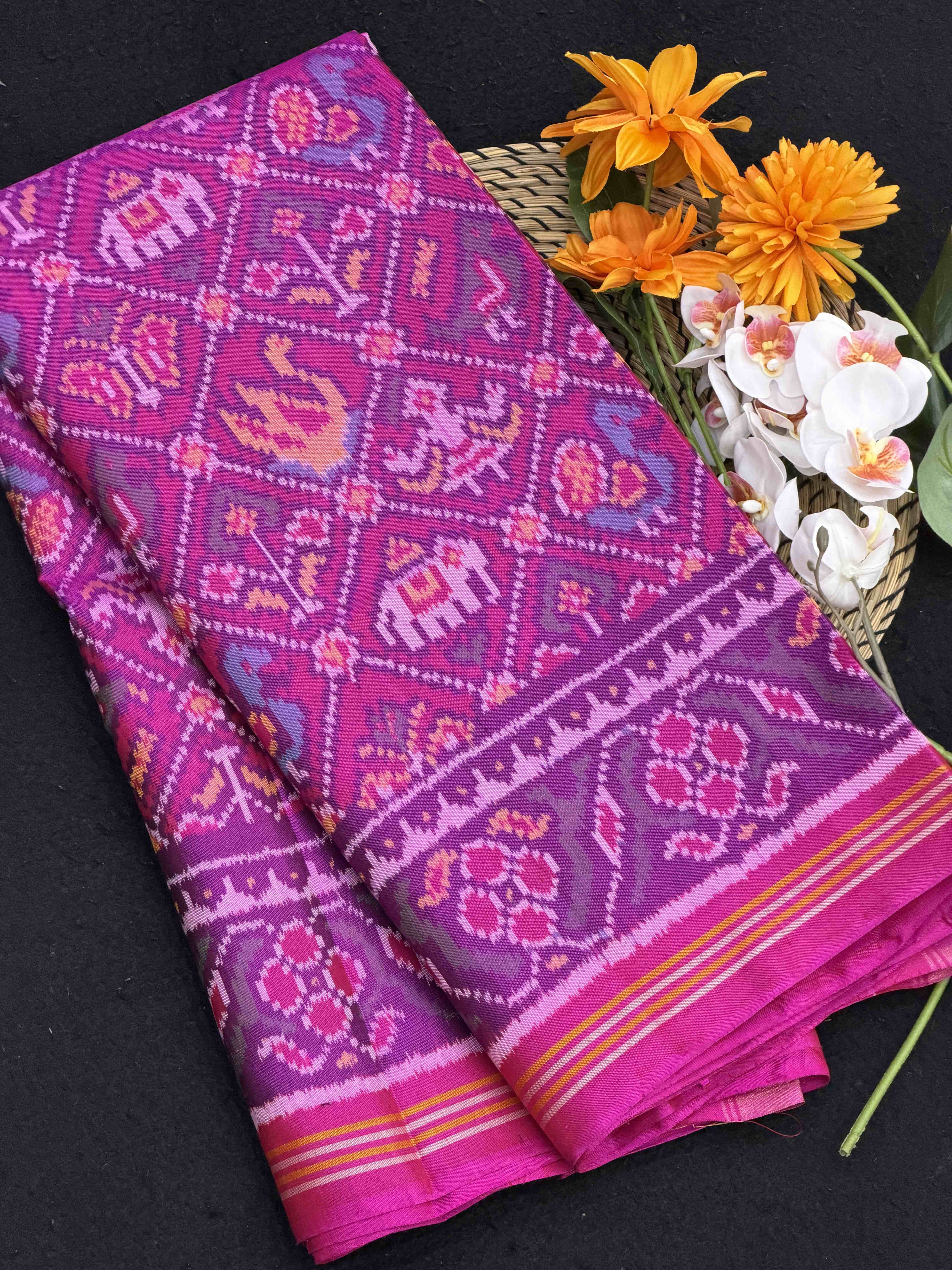 Pink Narikunj single ikat Patan Patola Saree