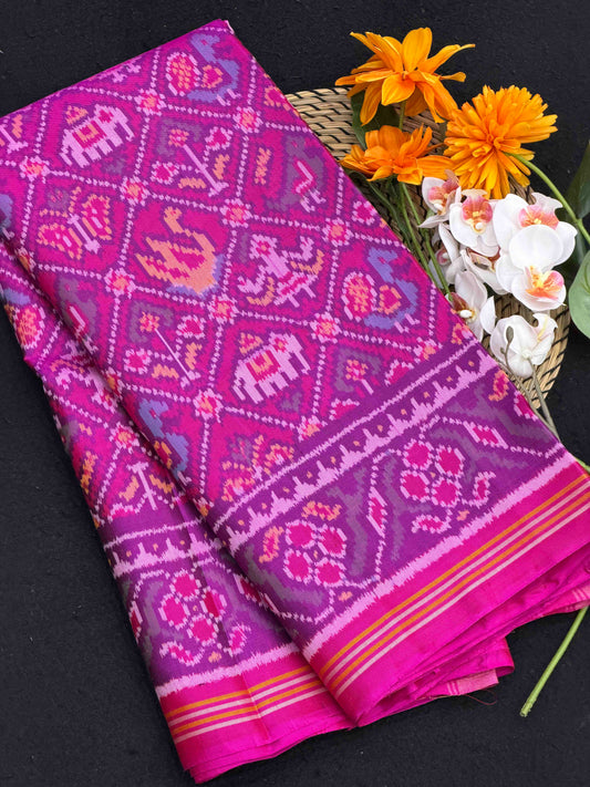 Pink Narikunj single ikat Patan Patola Saree