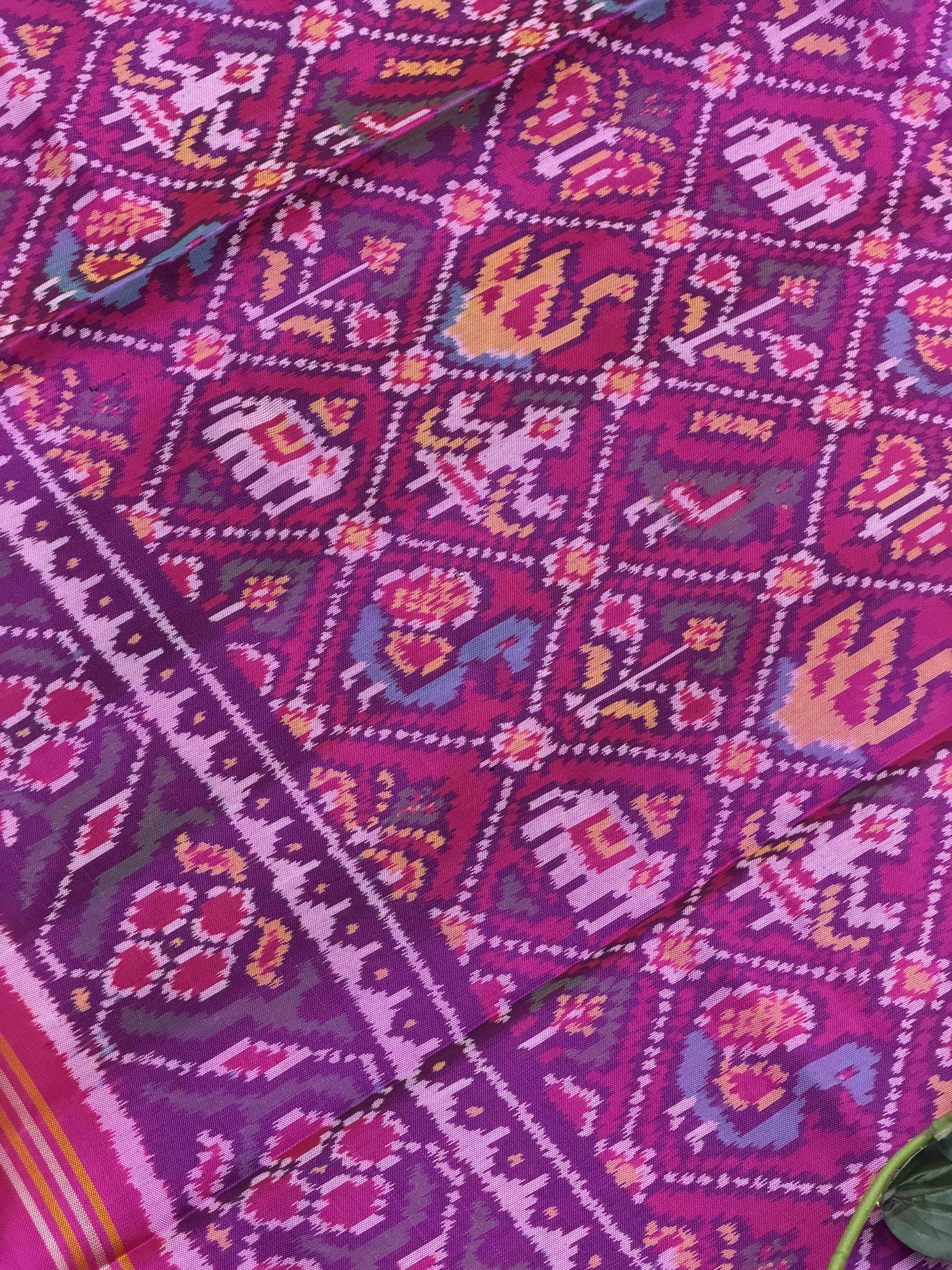 Pink Narikunj single ikat Patan Patola Saree
