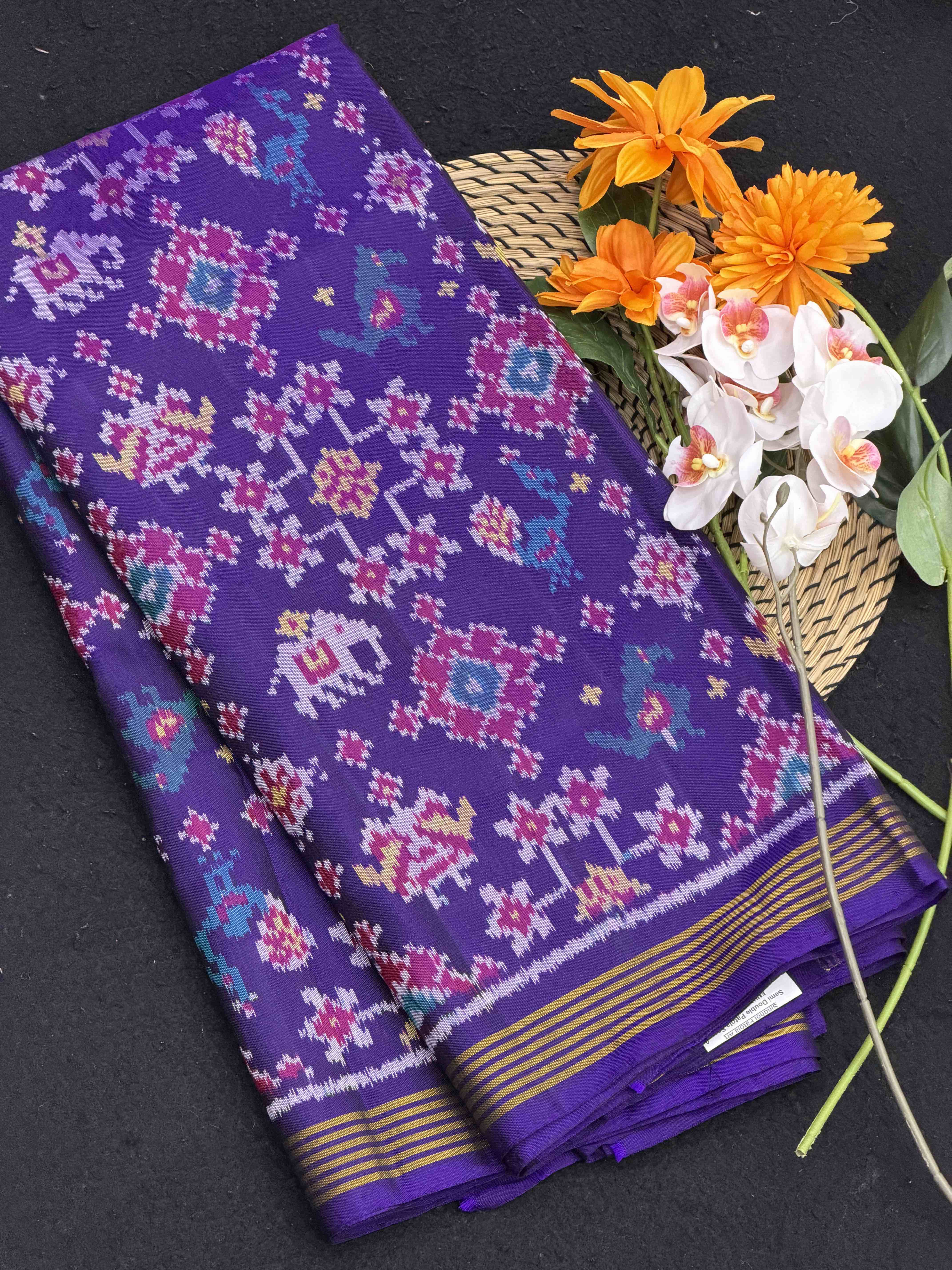 Purple Narikunj Navaratan single ikat Patola Saree