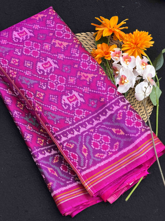Pink laheirya style Narikunj Single ikat Patola Saree