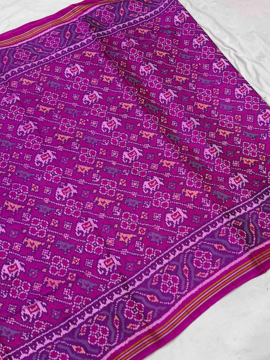 Pink laheirya style Narikunj Single ikat Patola Saree