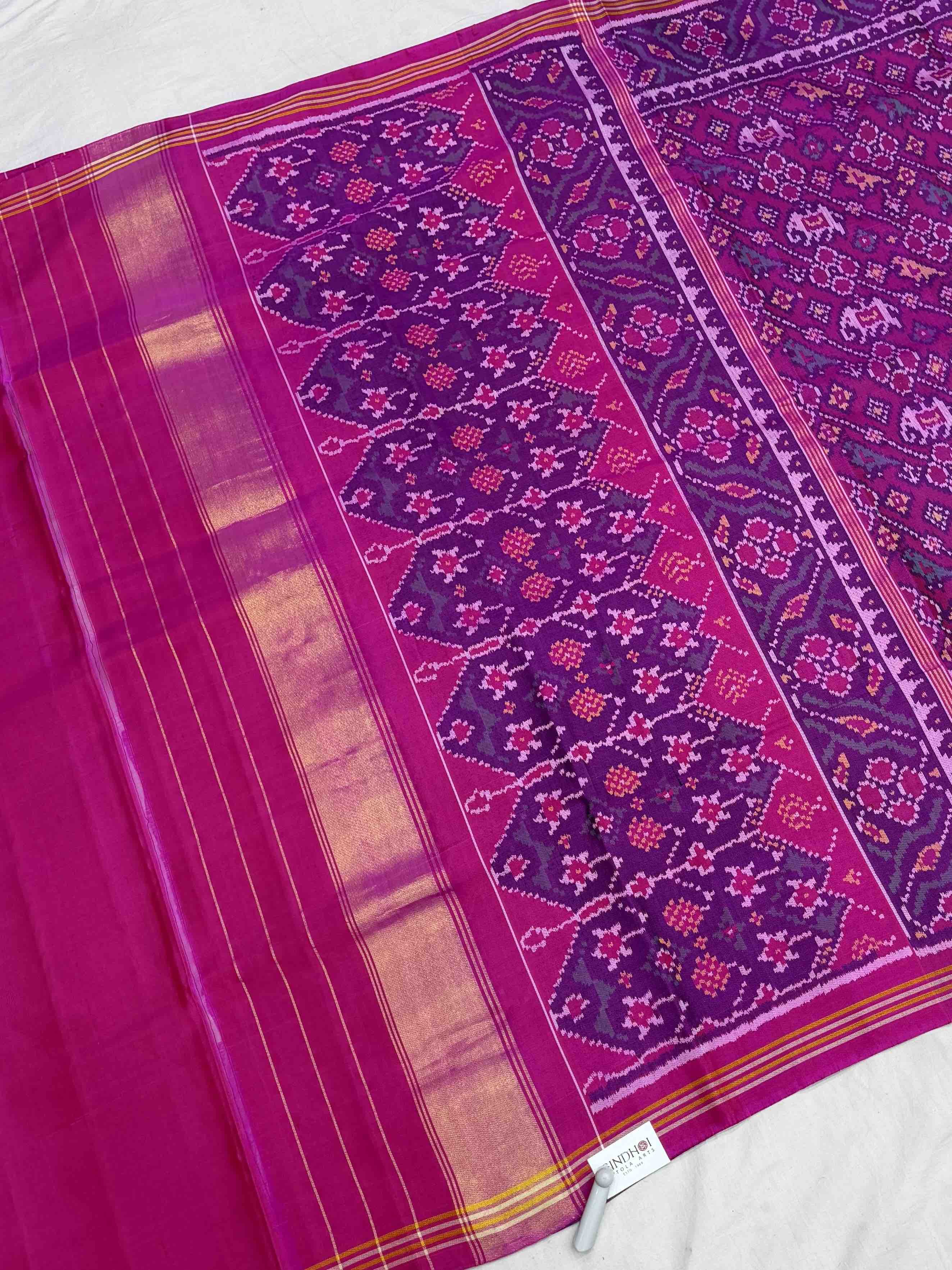 Pink laheirya style Narikunj Single ikat Patola Saree