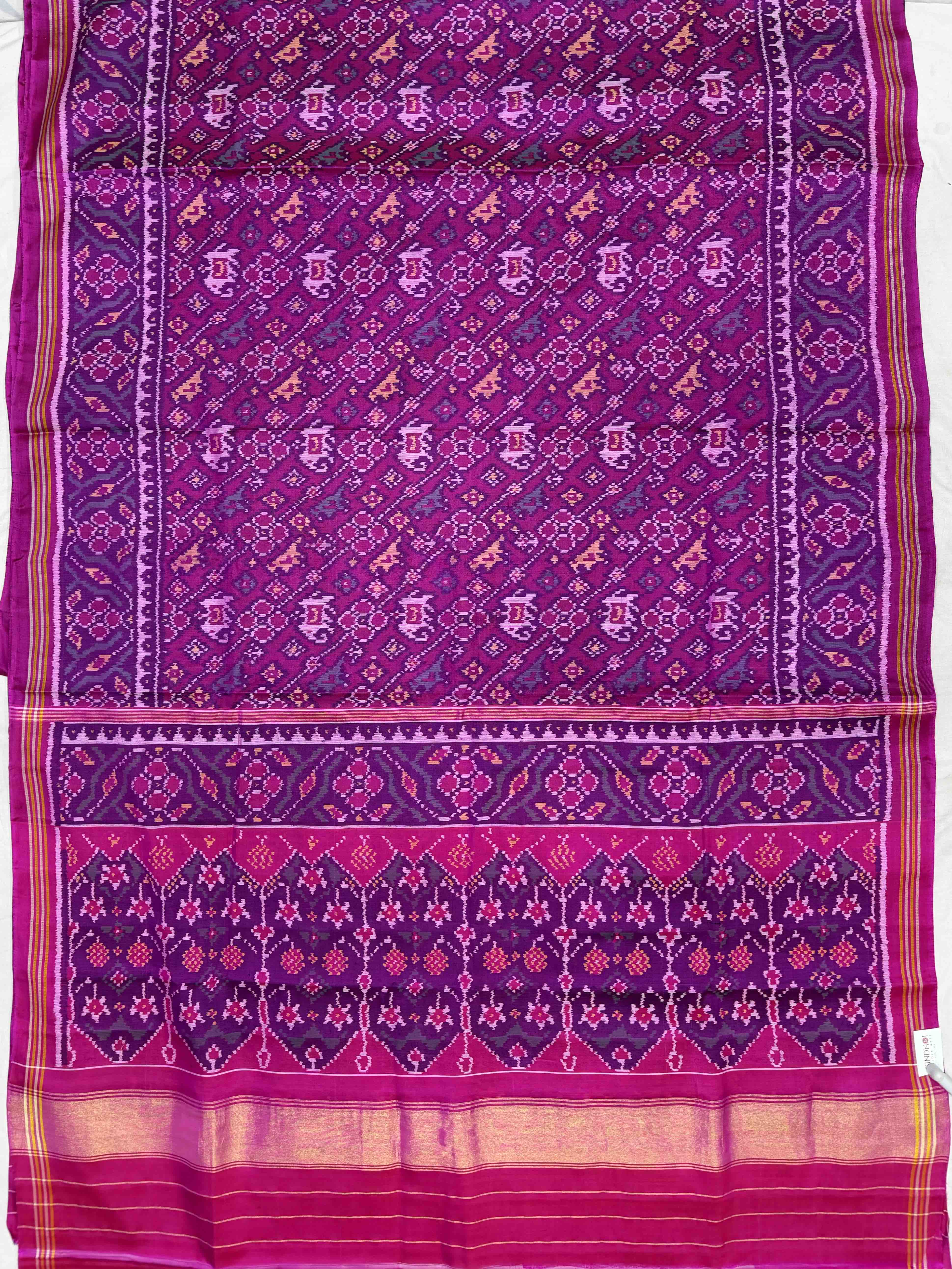 Pink laheirya style Narikunj Single ikat Patola Saree