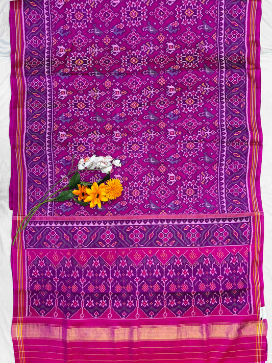 Pink navaratan Narikunj single ikat Patola Saree