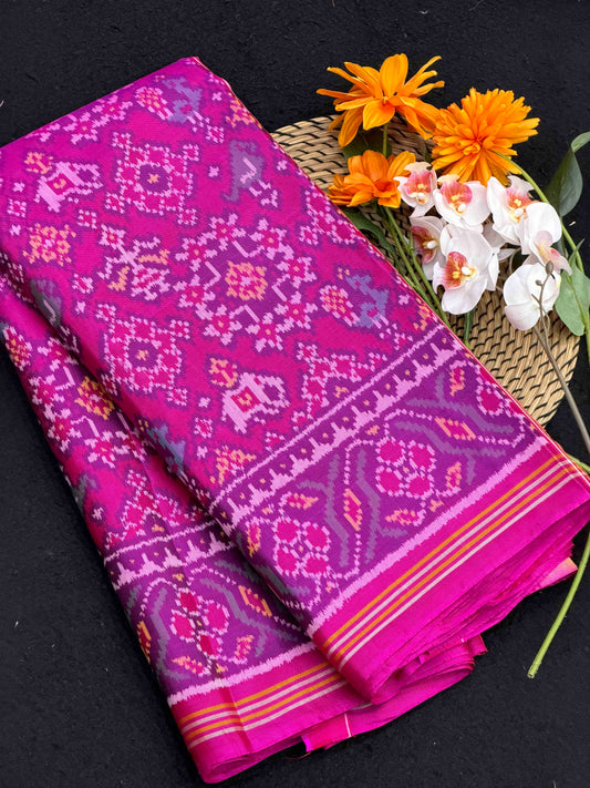 Pink navaratan Narikunj single ikat Patola Saree
