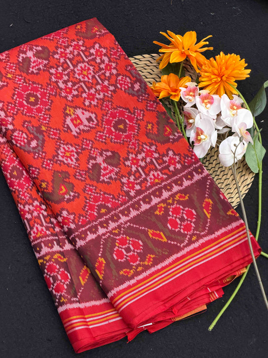 Red & orange narikunj navratan single ikat patola