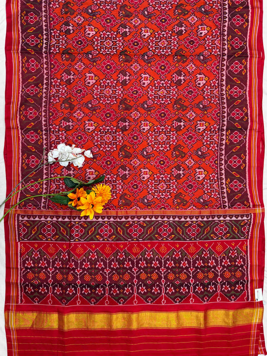 Red & orange narikunj navratan single ikat patola