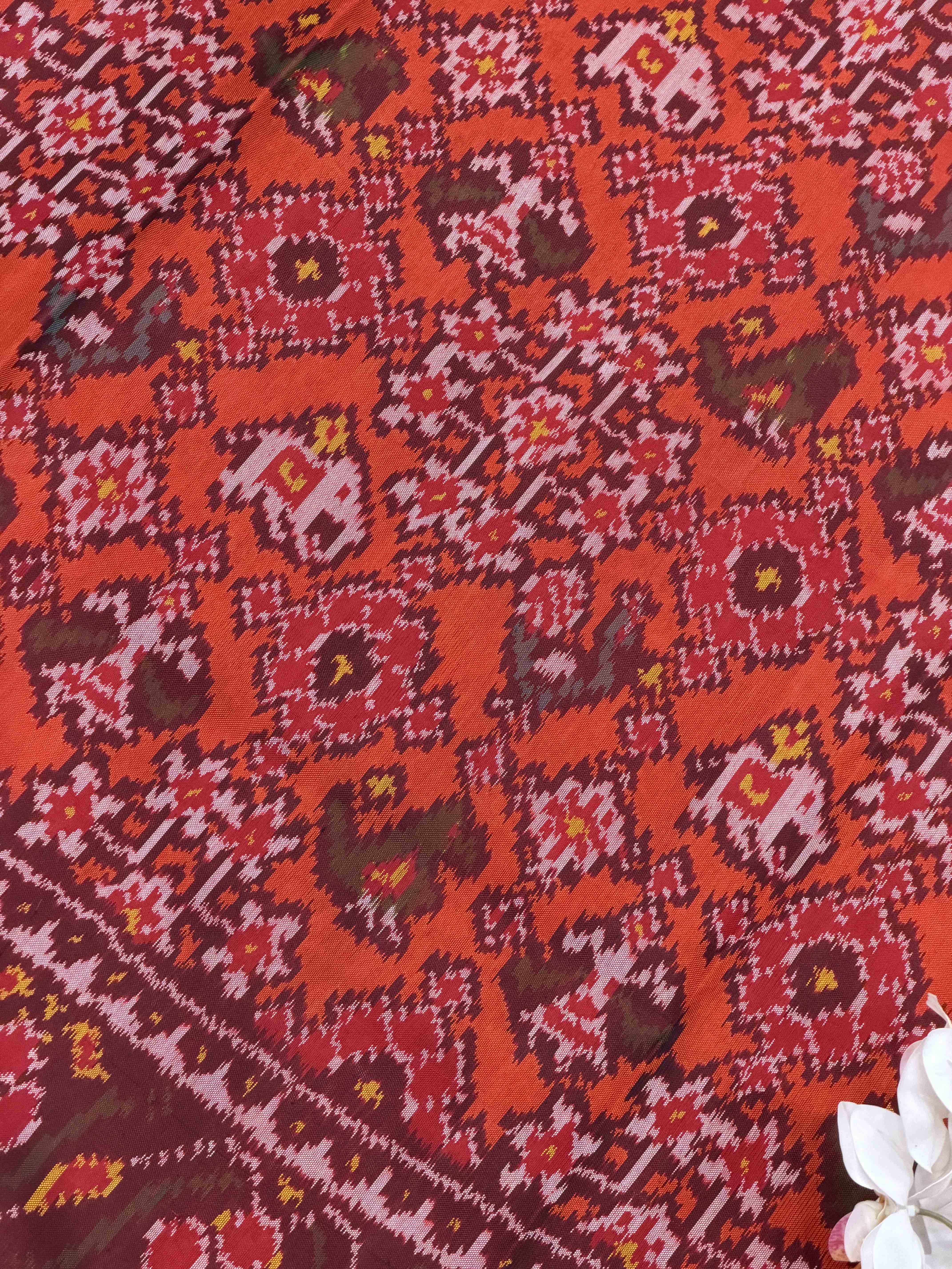 Red & orange narikunj navratan single ikat patola
