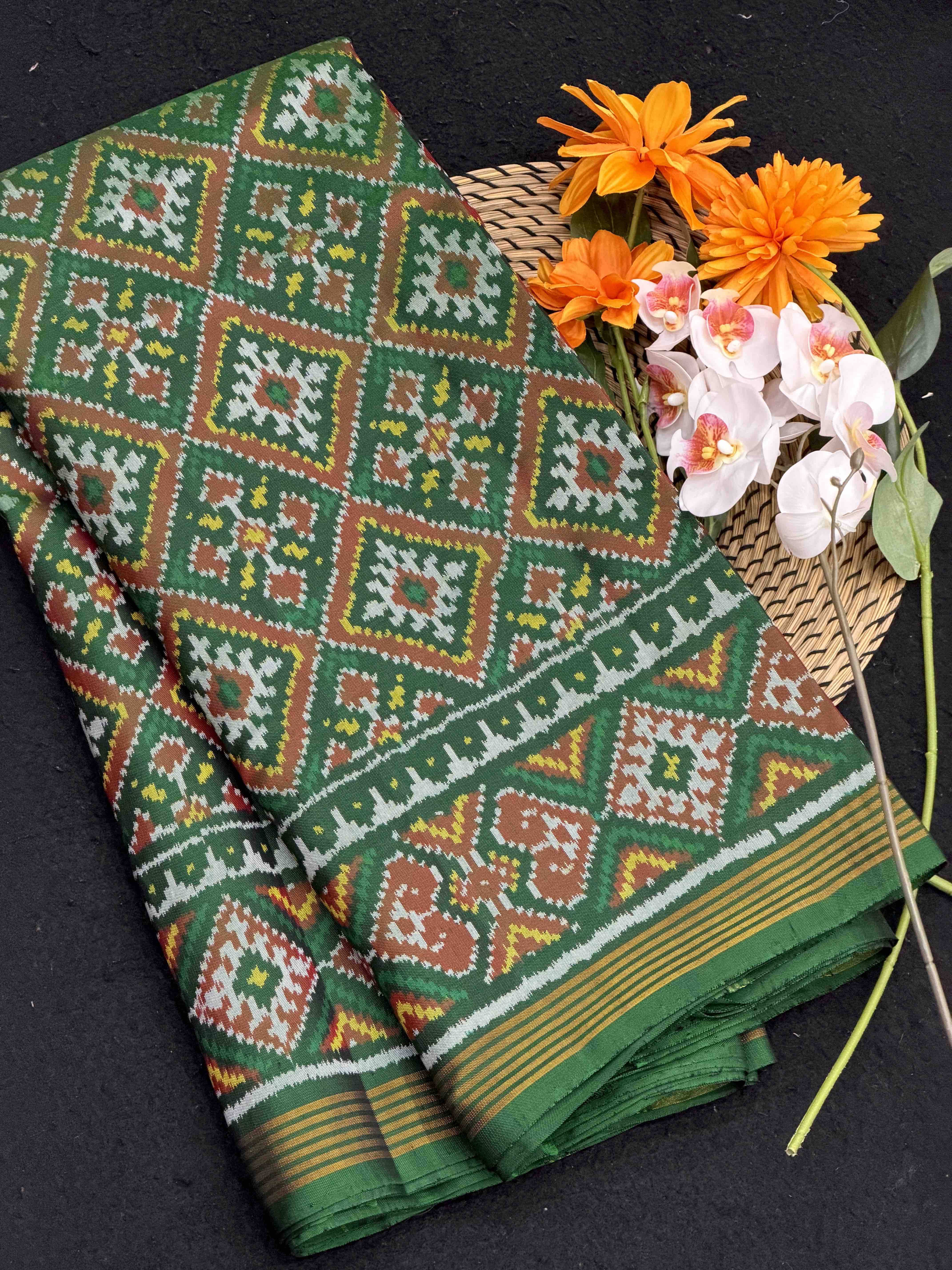 Green Panchanda Single Ikat Patan Patola Saree