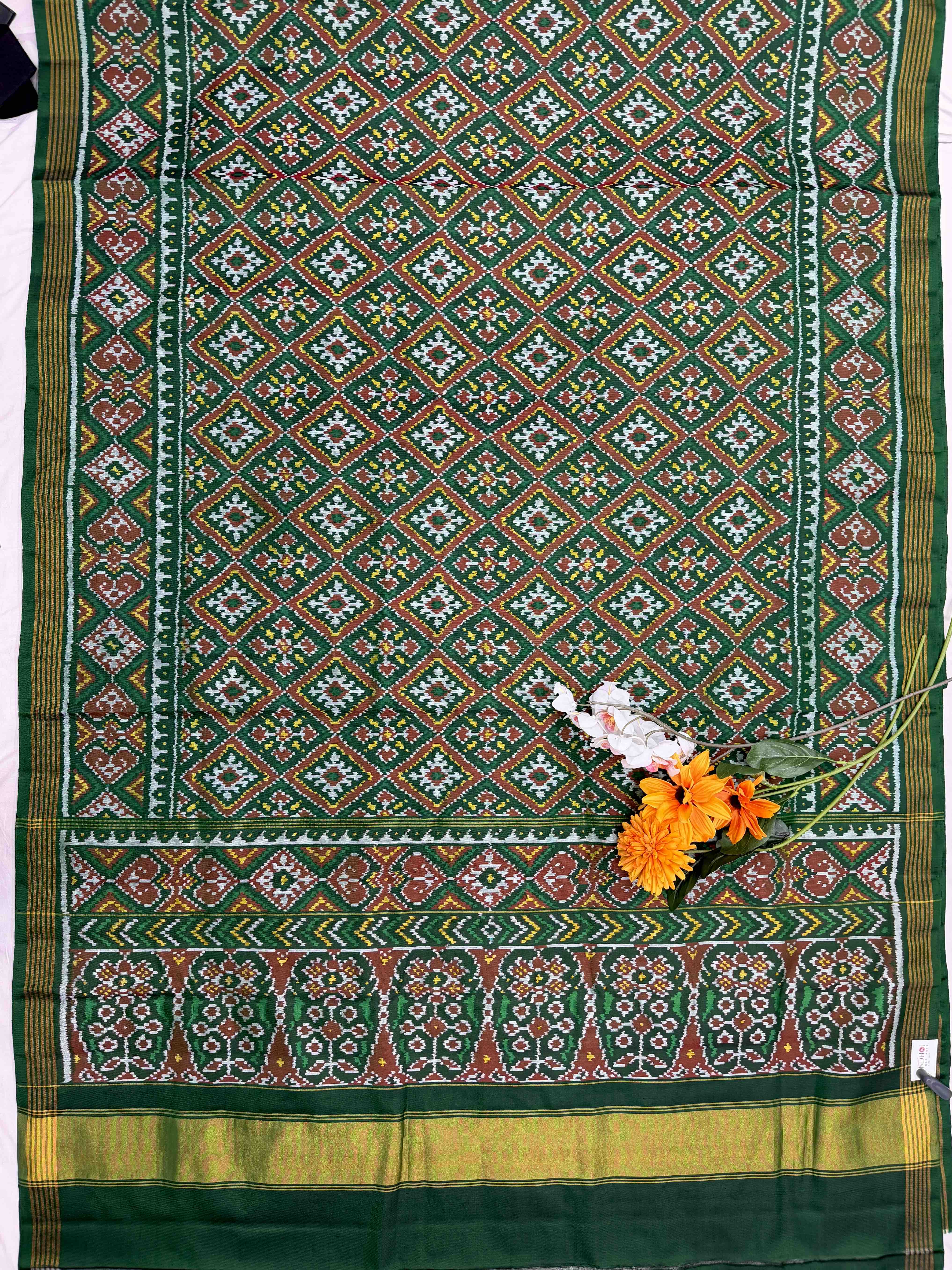 Green Panchanda Single Ikat Patan Patola Saree