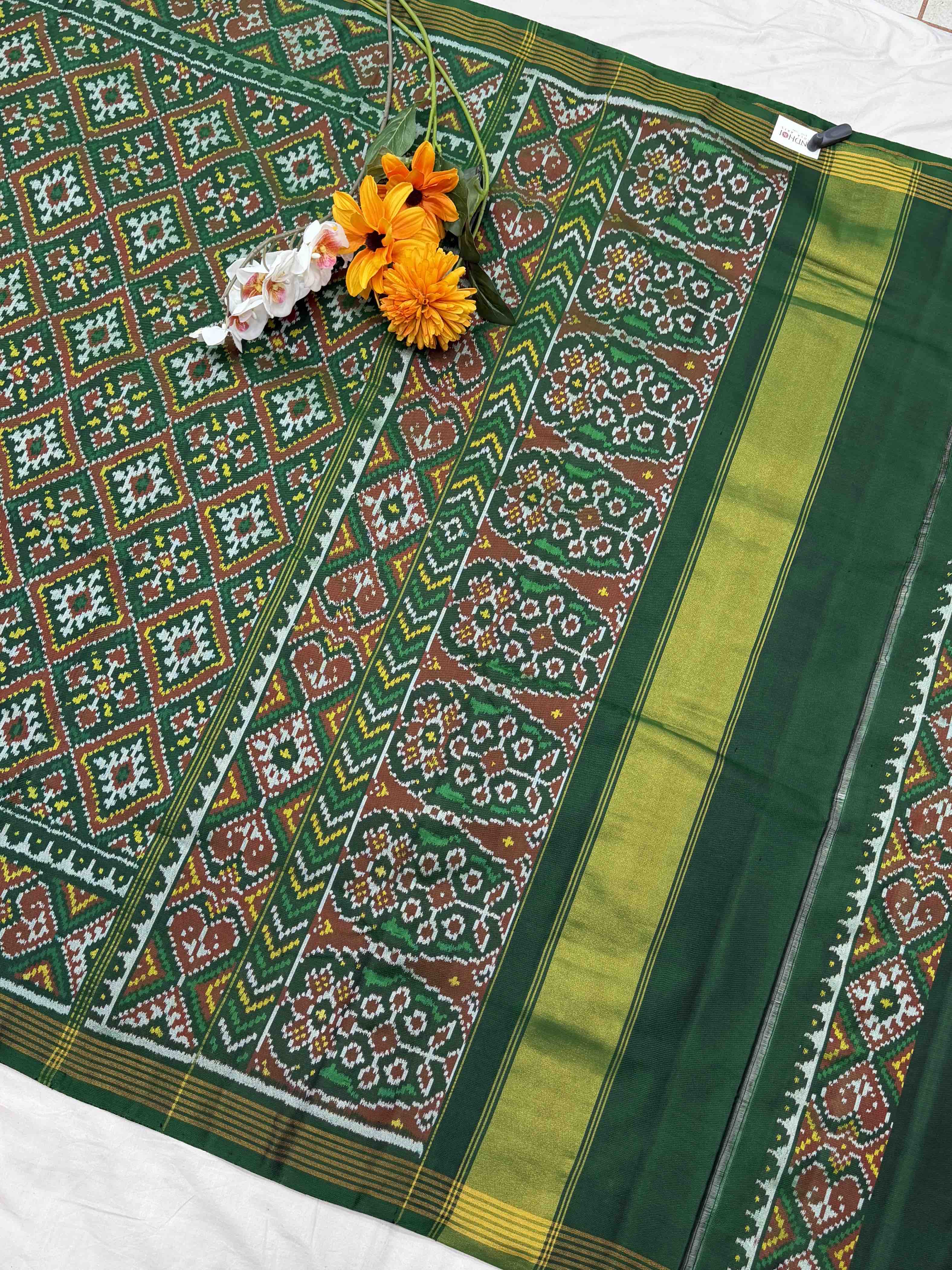 Green Panchanda Single Ikat Patan Patola Saree