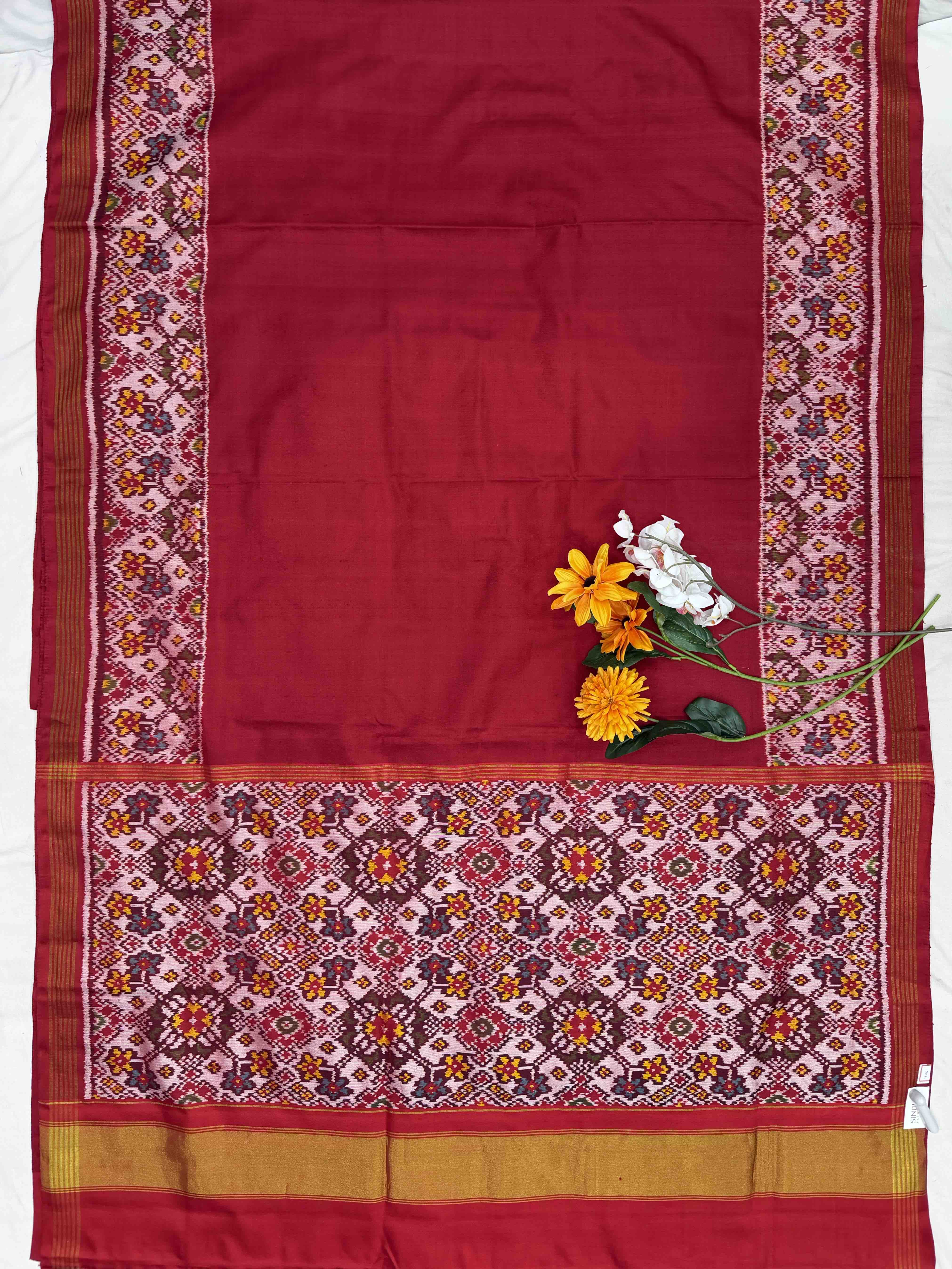 Red plain Single ikat Patan patola with navaratan Blouse