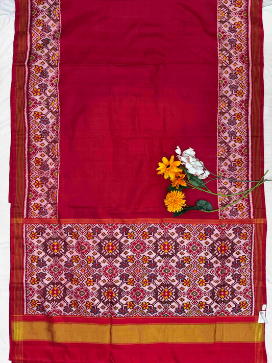 Red plain Single ikat Patan patola with navaratan Blouse