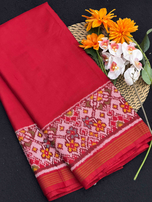 Red plain Single ikat Patan patola with navaratan Blouse