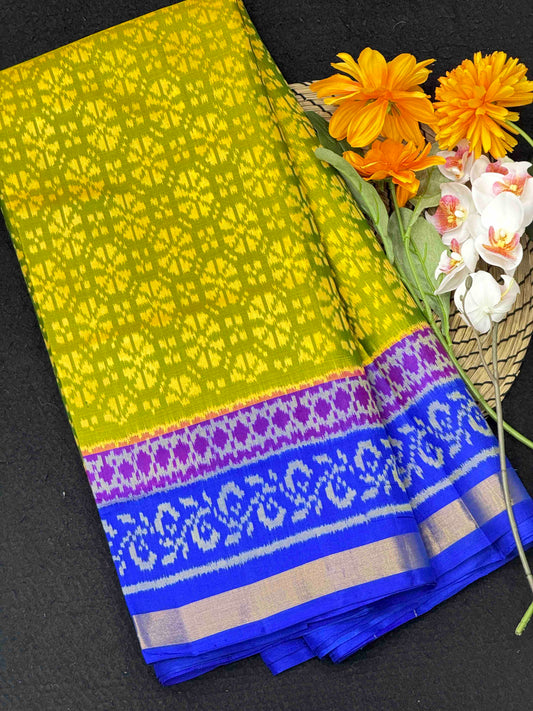 Parrot Green & Blue Fancy Flower Patola Saree