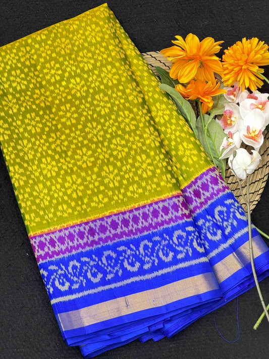 Parrot Green & Blue Fancy Flower Patola Saree
