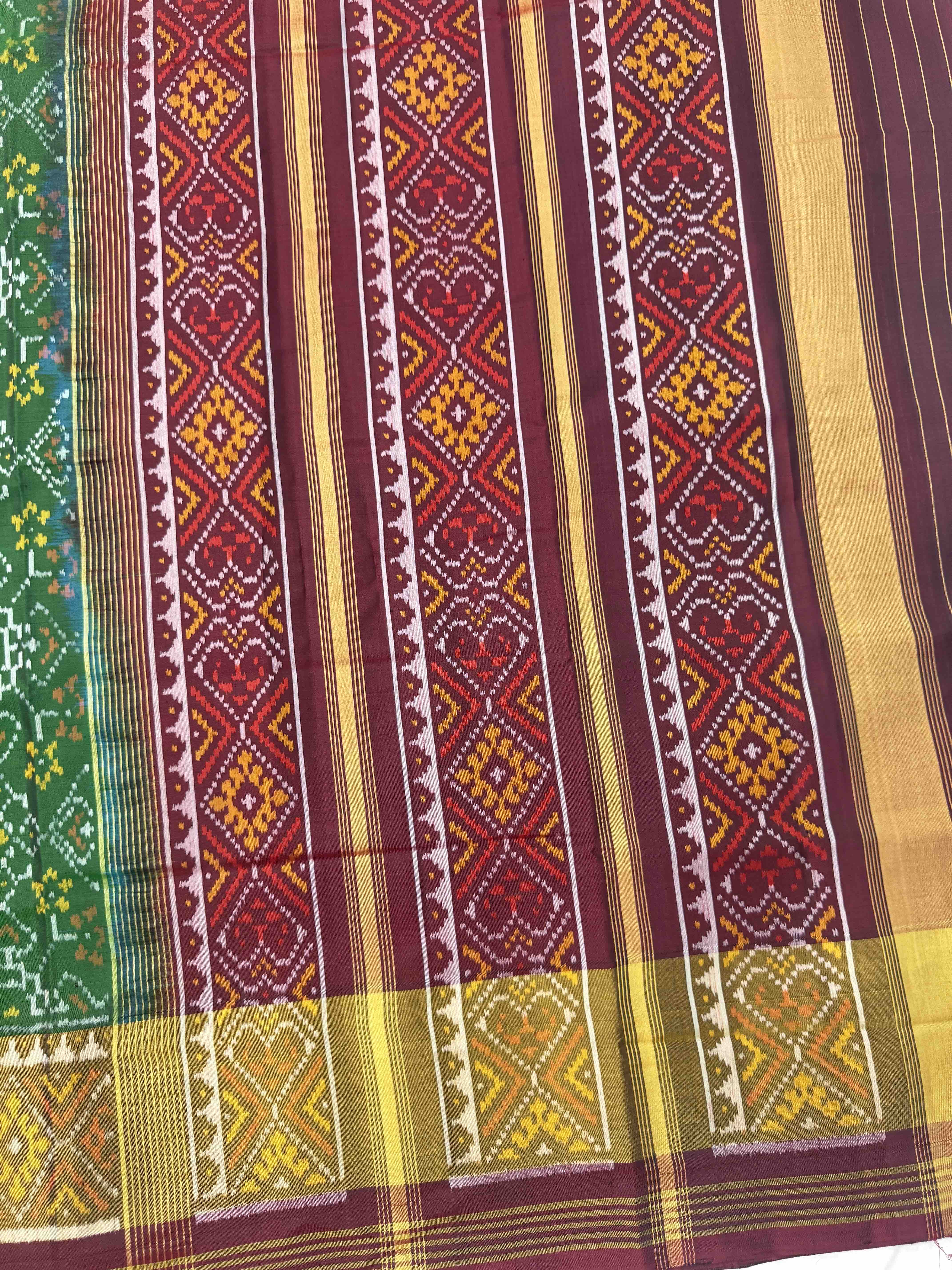Green & Red Manekchowk Navratan Mix Patola Saree