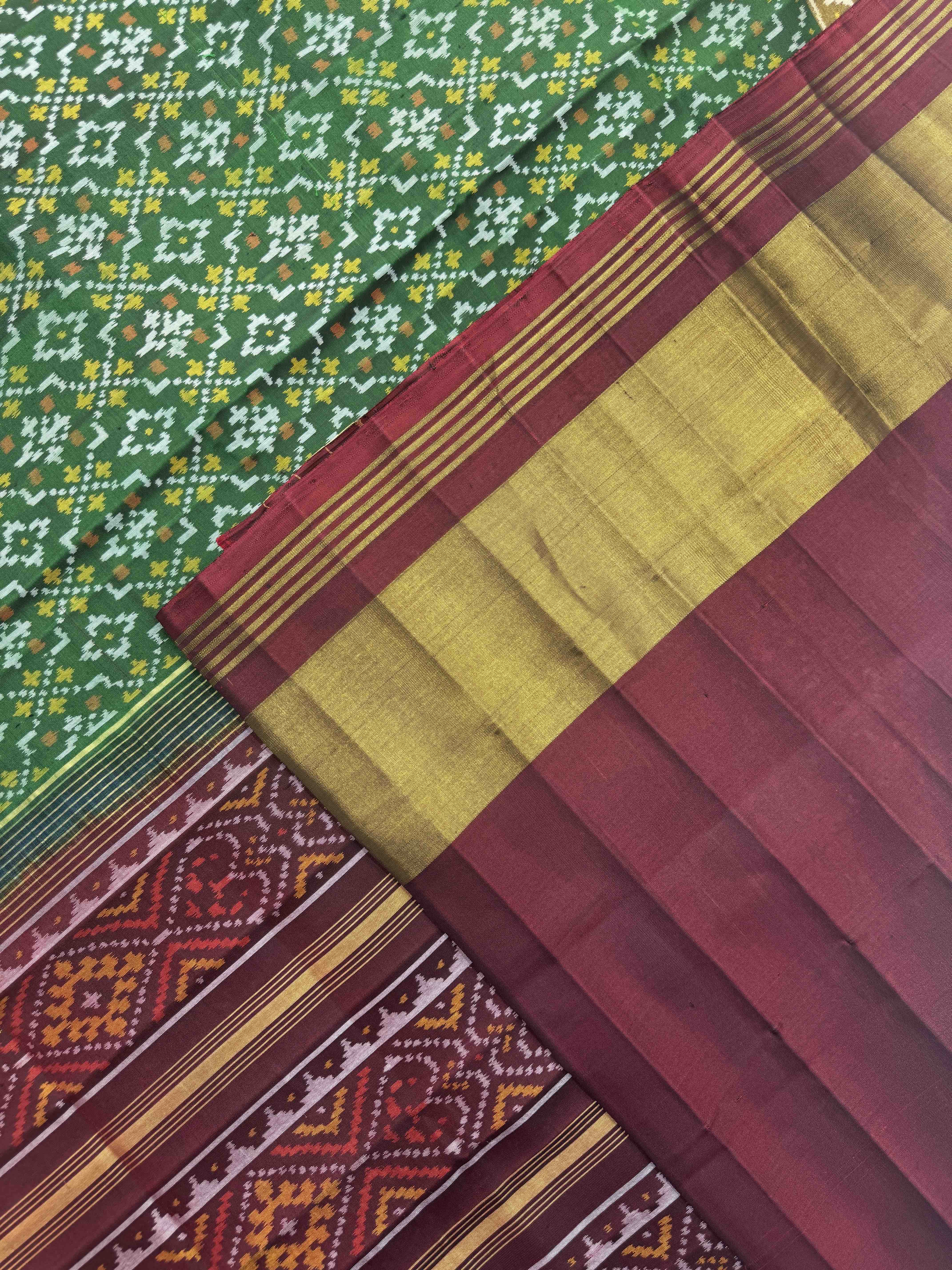 Green & Red Buttonful Patola Saree