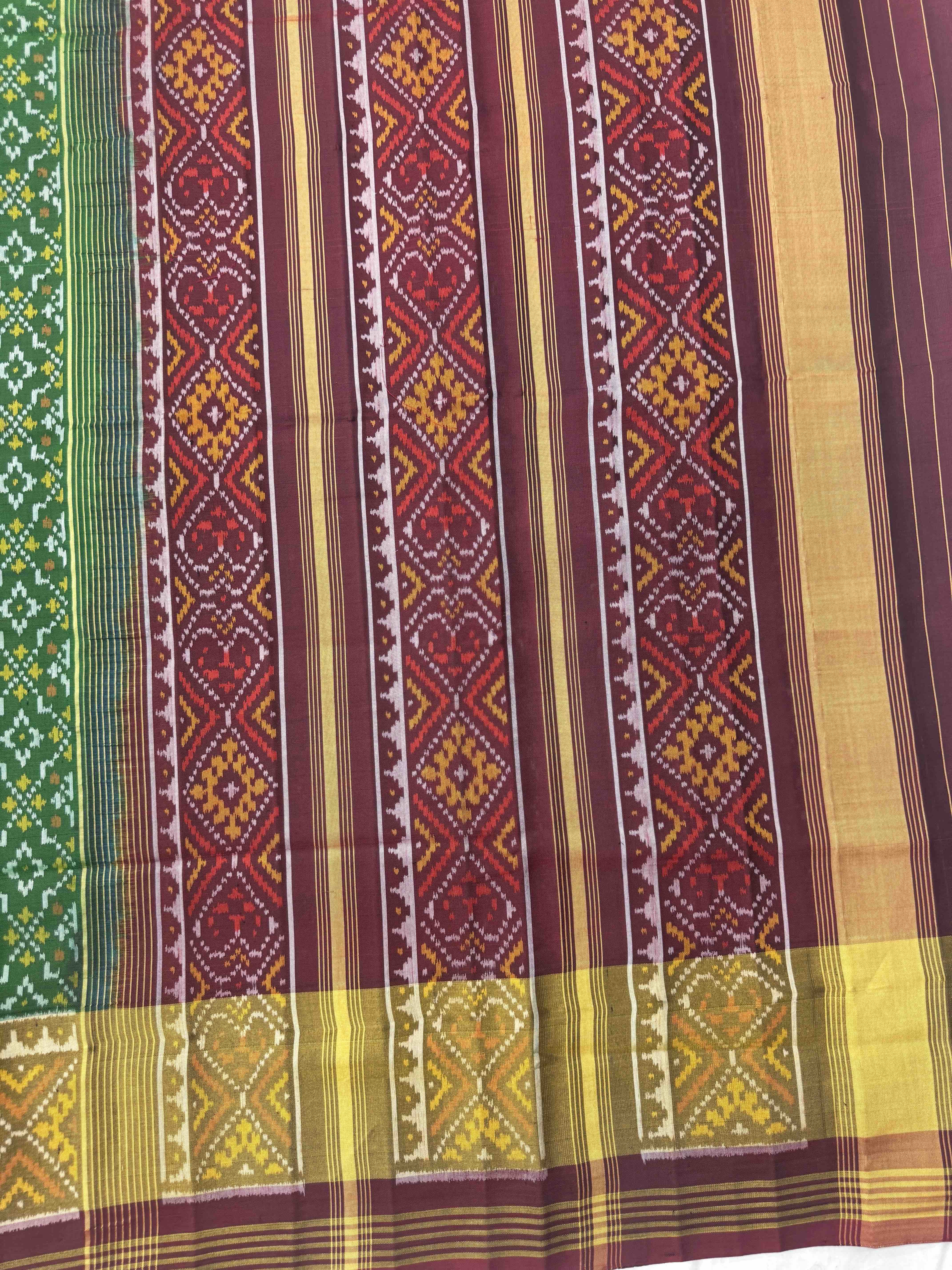 Green & Red Buttonful Patola Saree