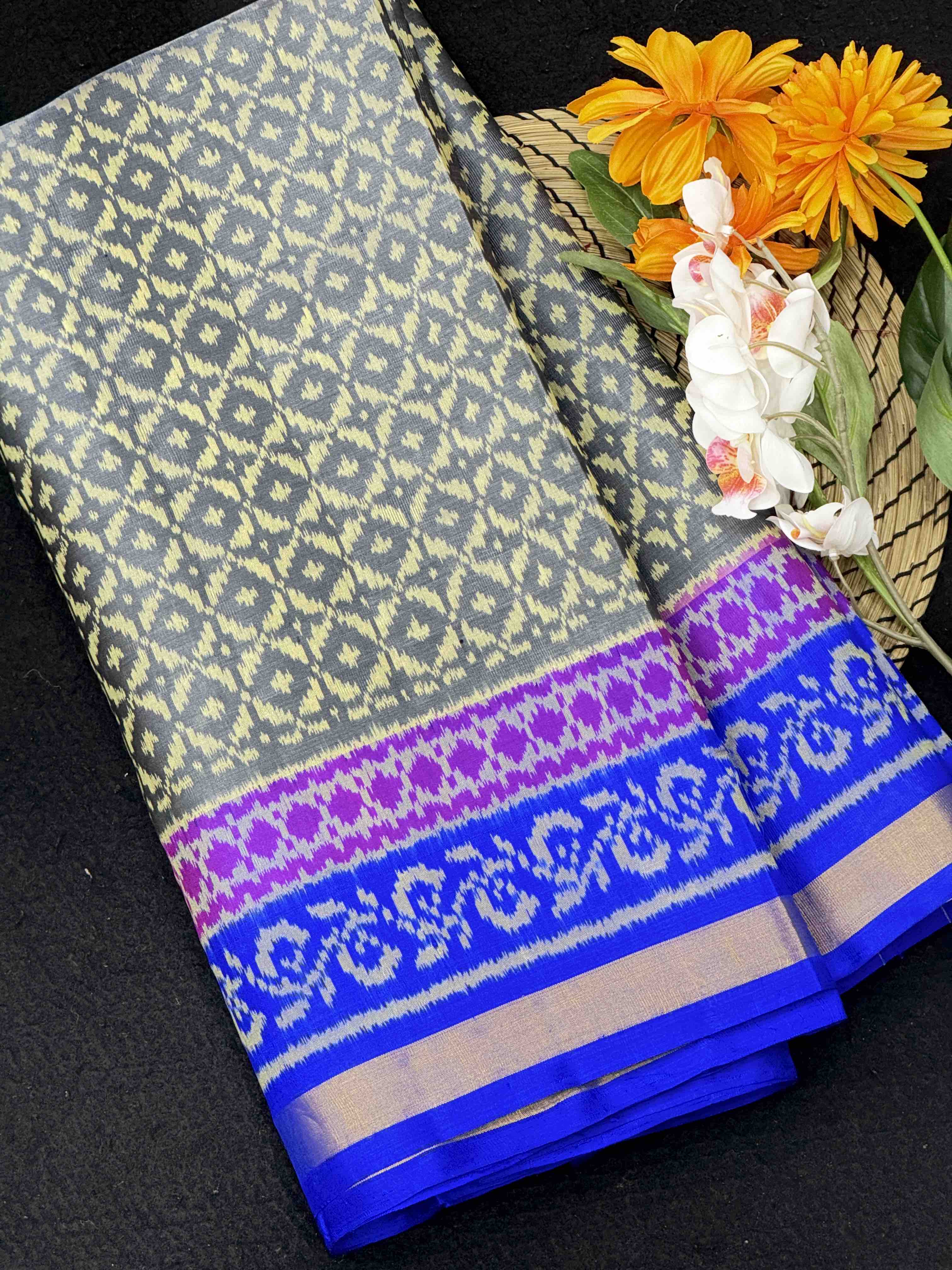 Blue & Grey Designer Patola Saree