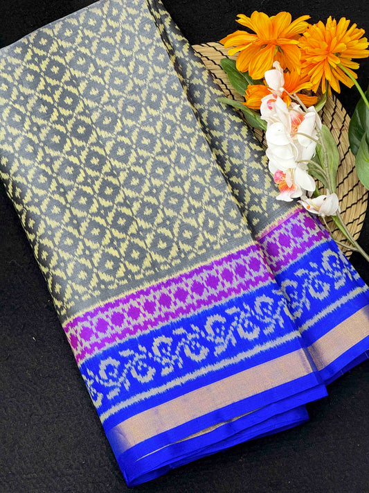 Blue & Grey Designer Patola Saree