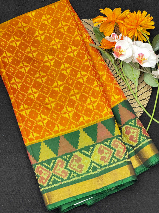 Yellowish Golden & Green Fancy Patola Saree