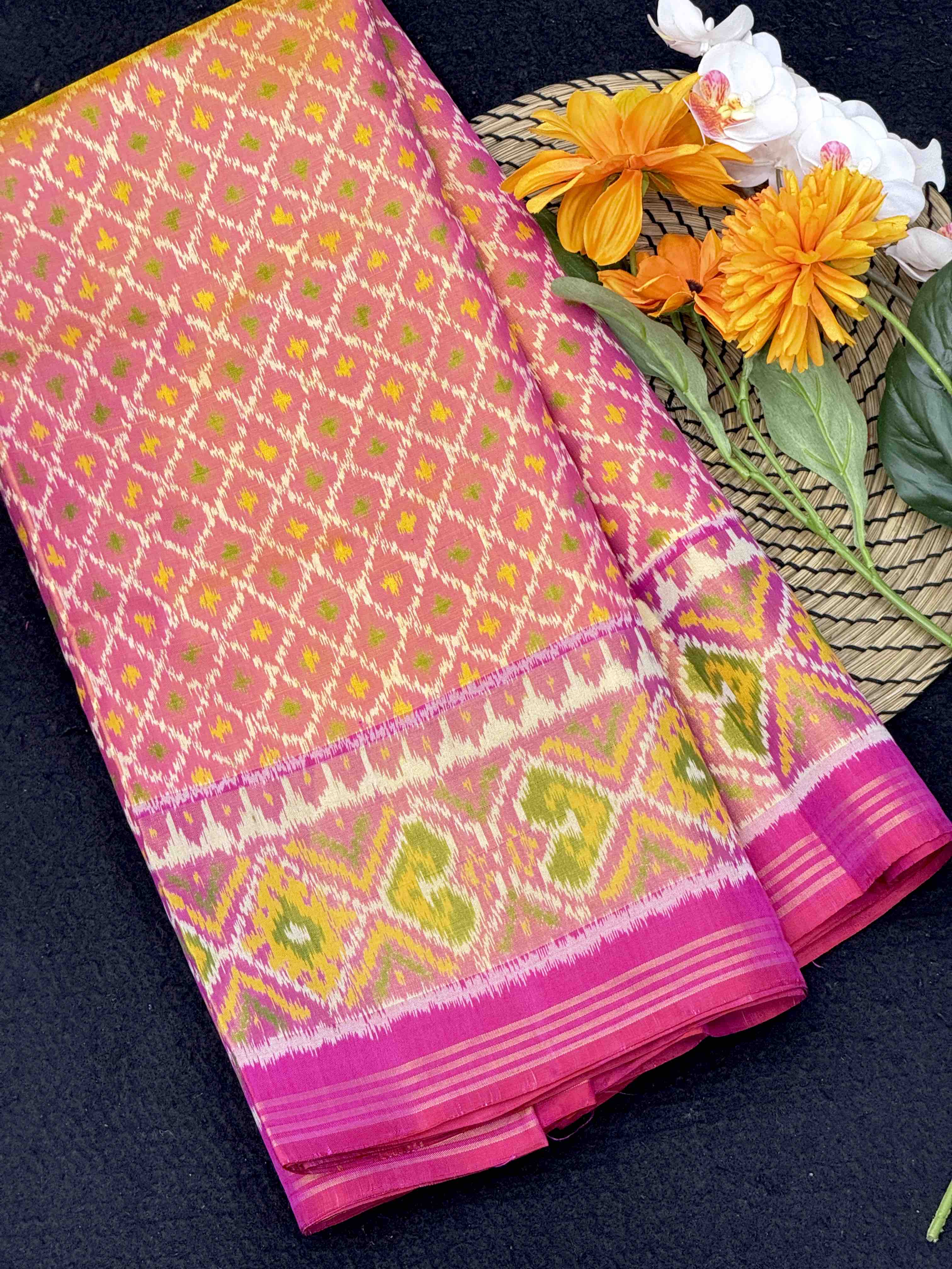 Peach & Pink Boody Design Patola Saree